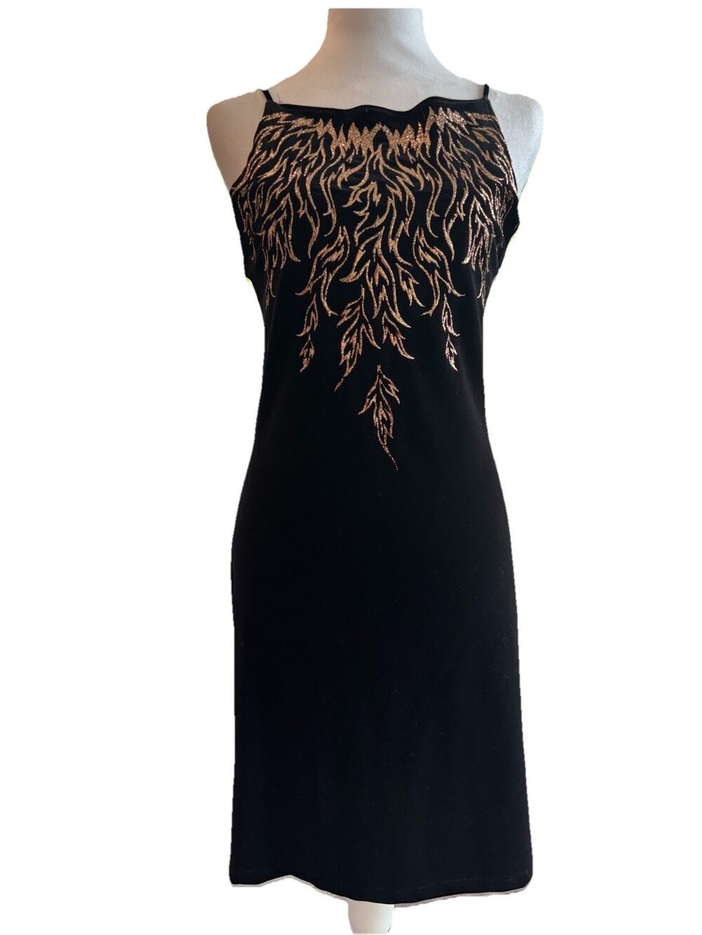 Status Collection VTG Little Black Dress Sz L Gold Flame Y2K Whimsygoth HOCO